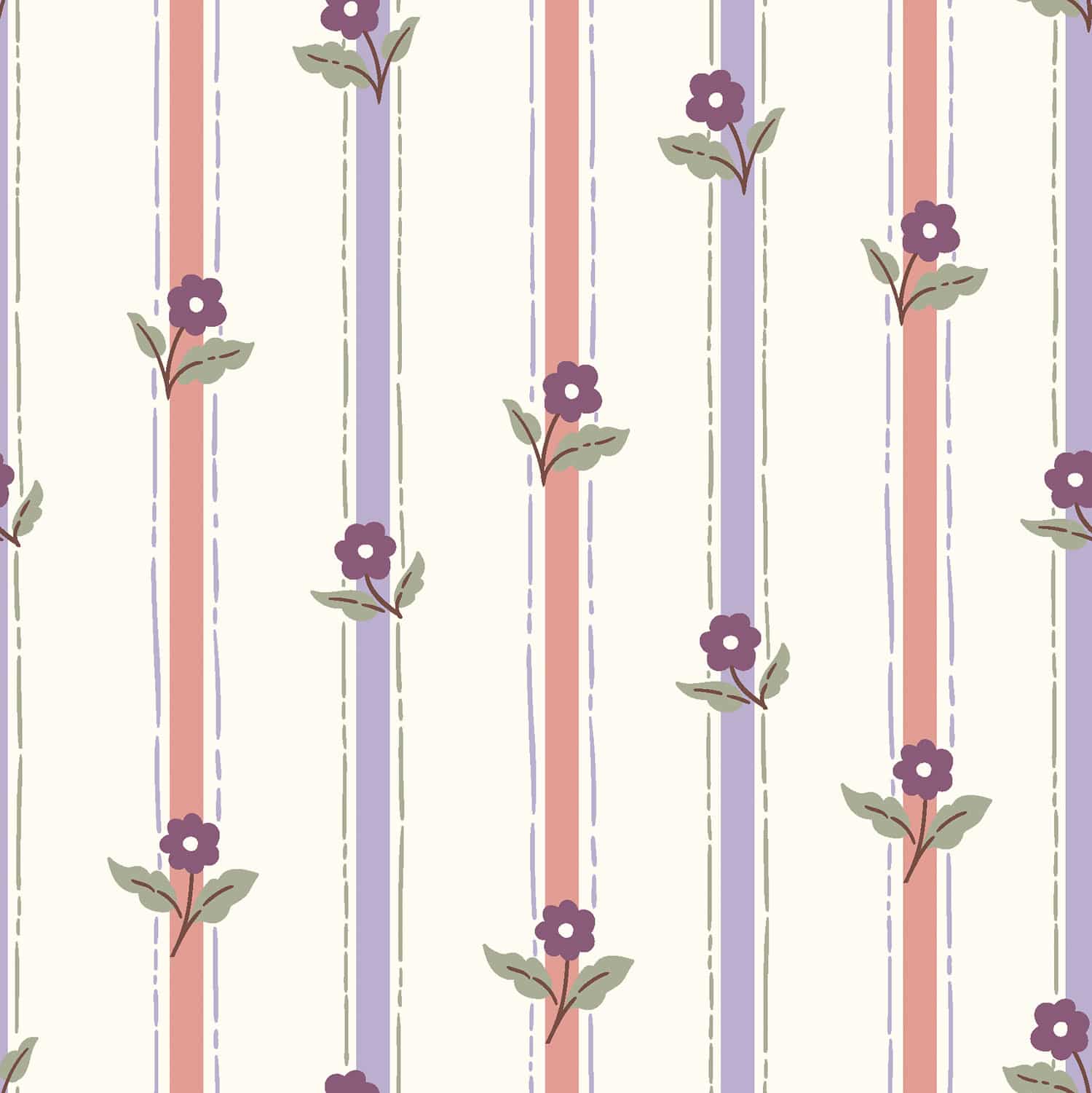 Poplin strepen en bloemen offwhite