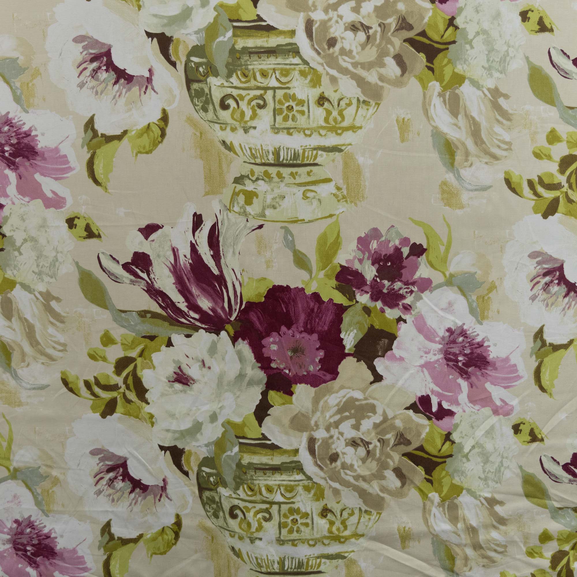 PT katoen bloemenvaas beige/groen