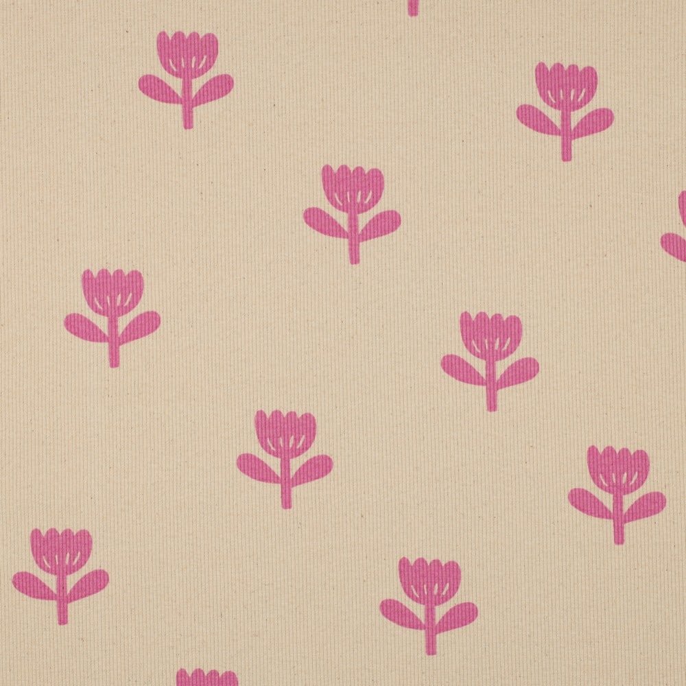 Rib jersey organic bloemen naturel/fuchsia (verkleuring stofvouw)