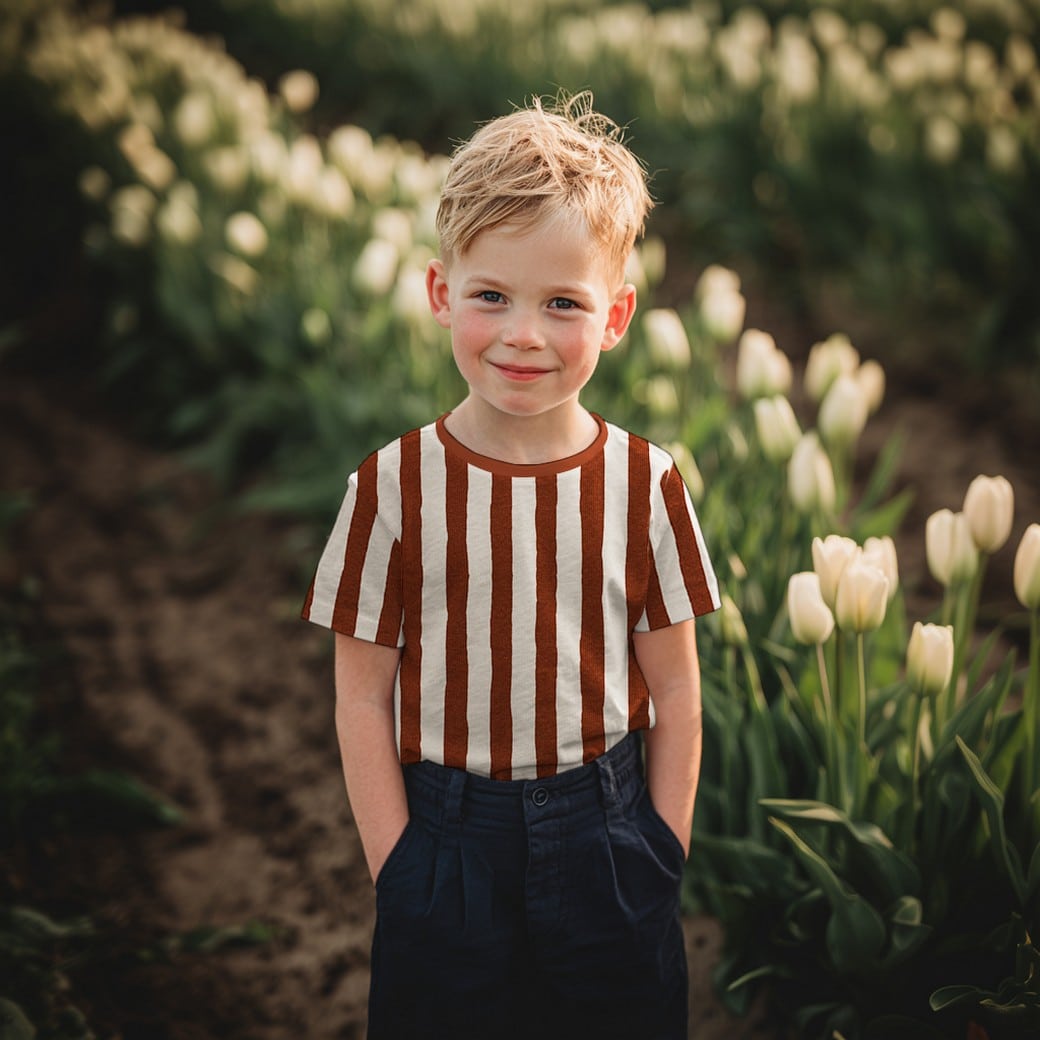 Rib jersey organic strepen bruin/naturel