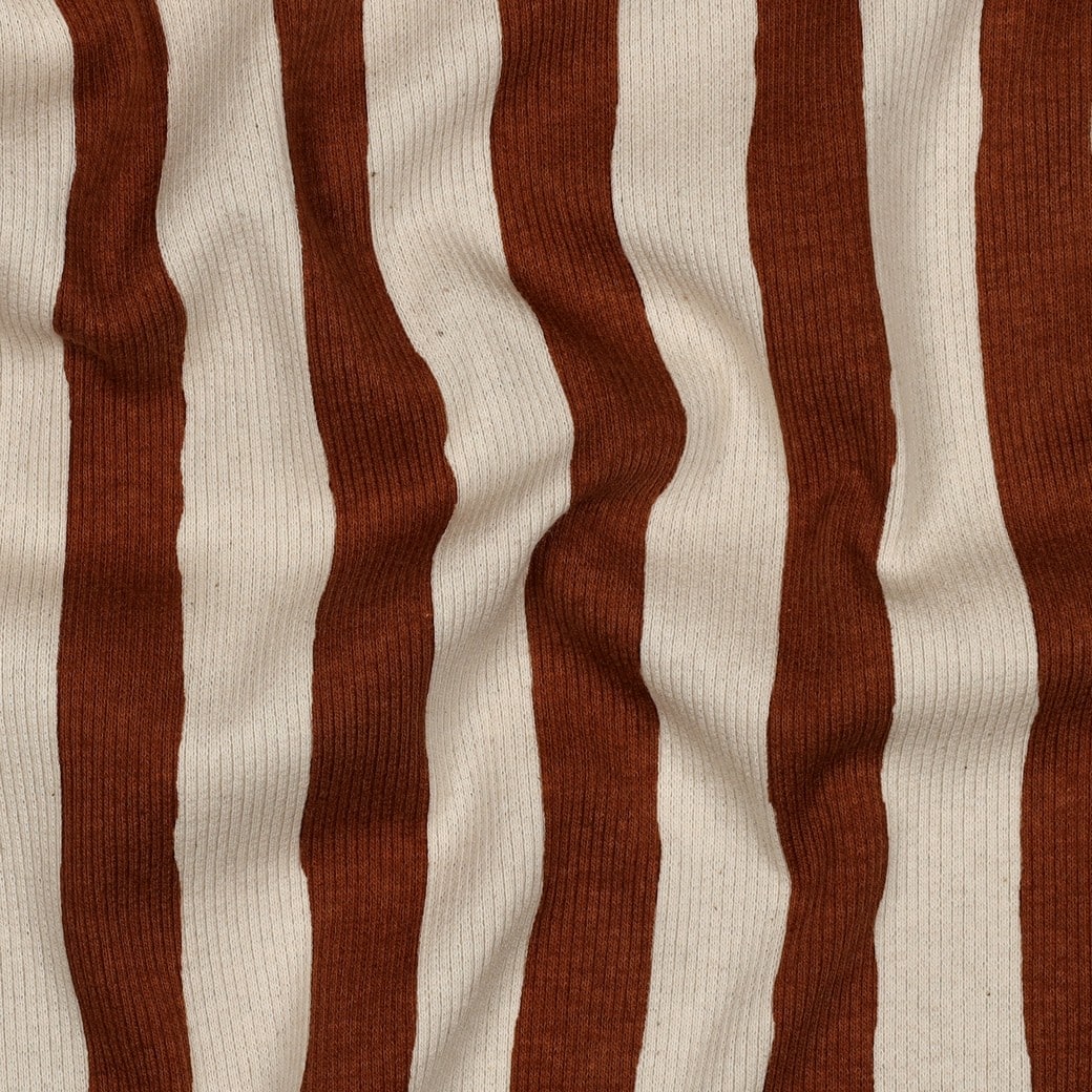 Rib jersey organic strepen bruin/naturel