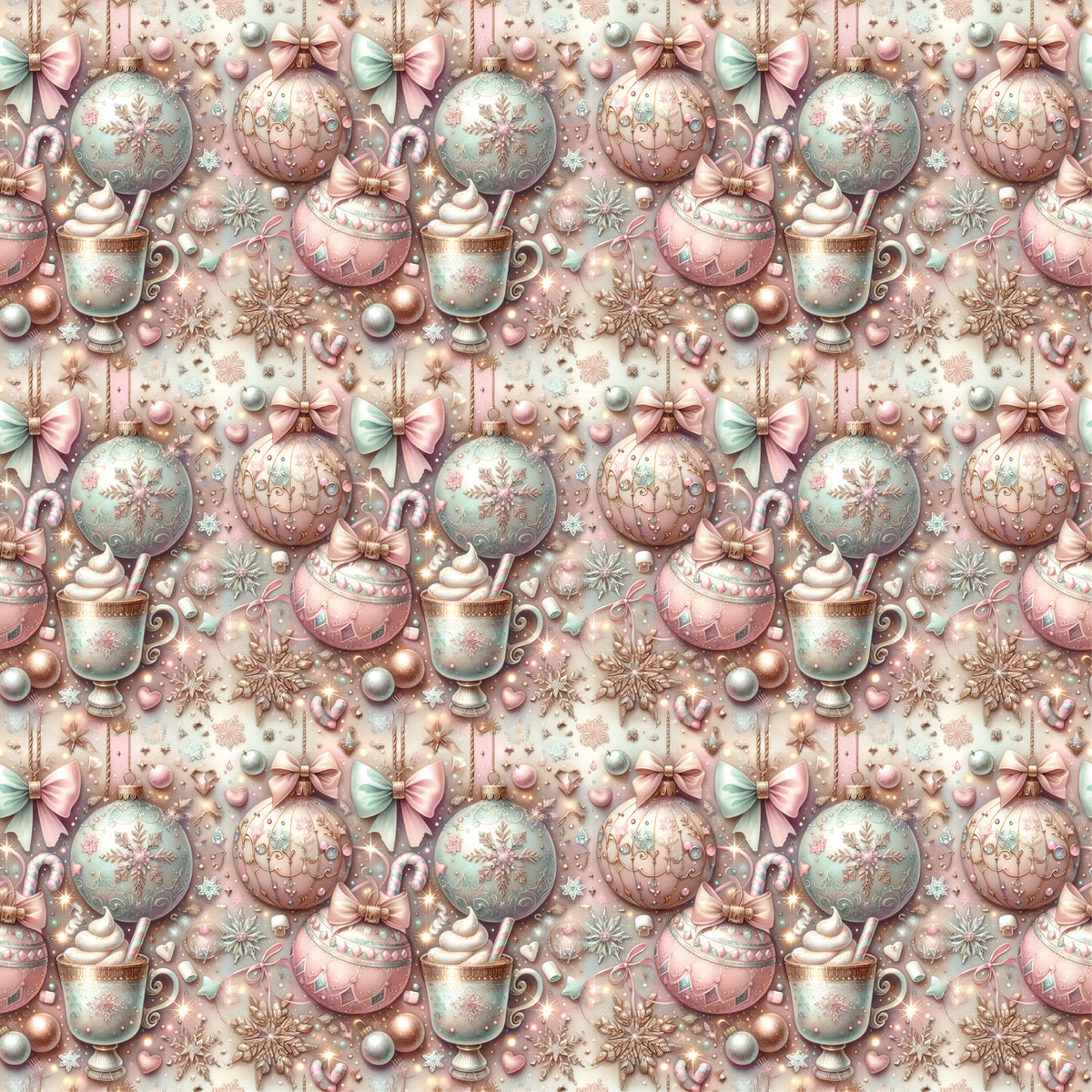 French terry brushed digitaal kerstballen pastel