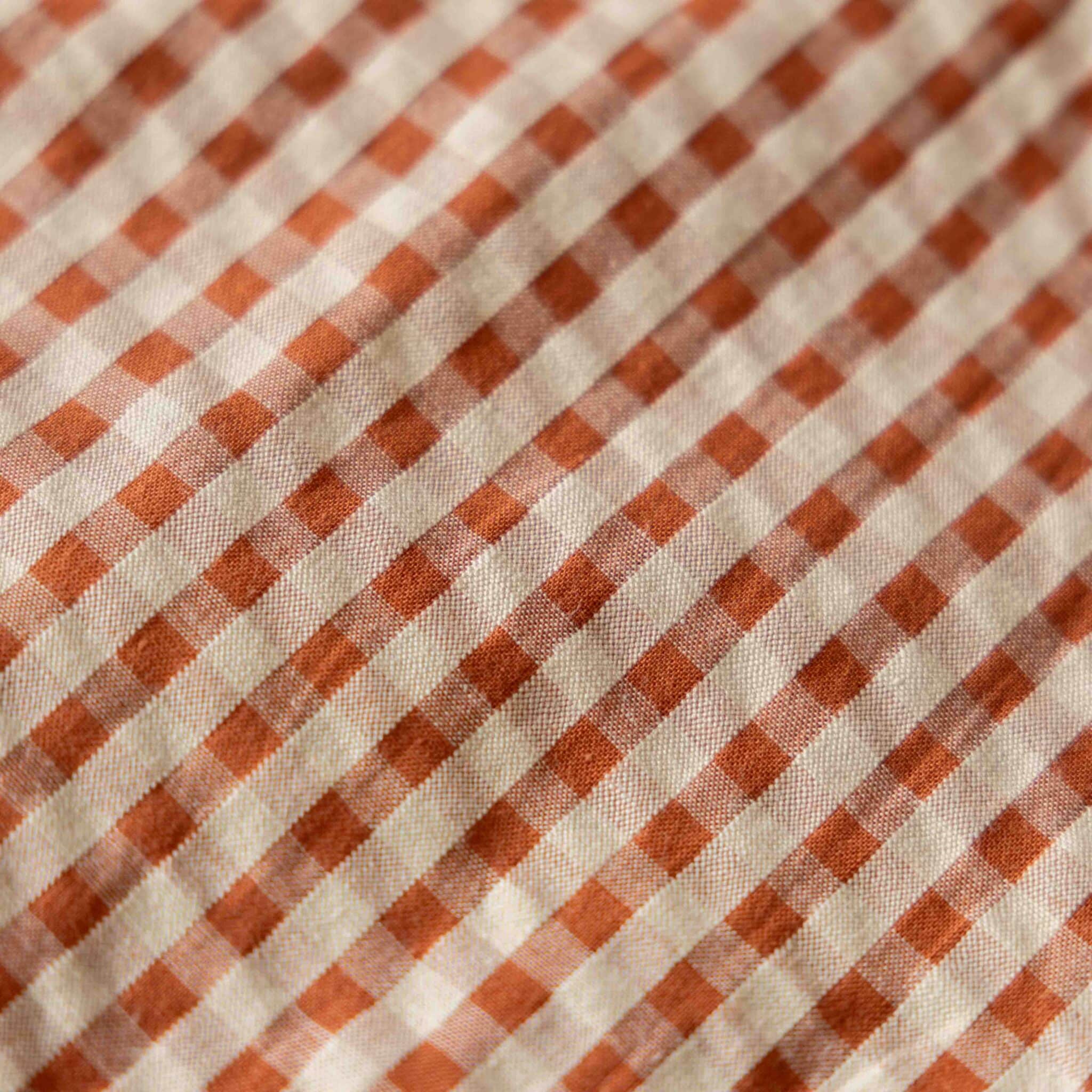 Seersucker ruit perzik/cognac