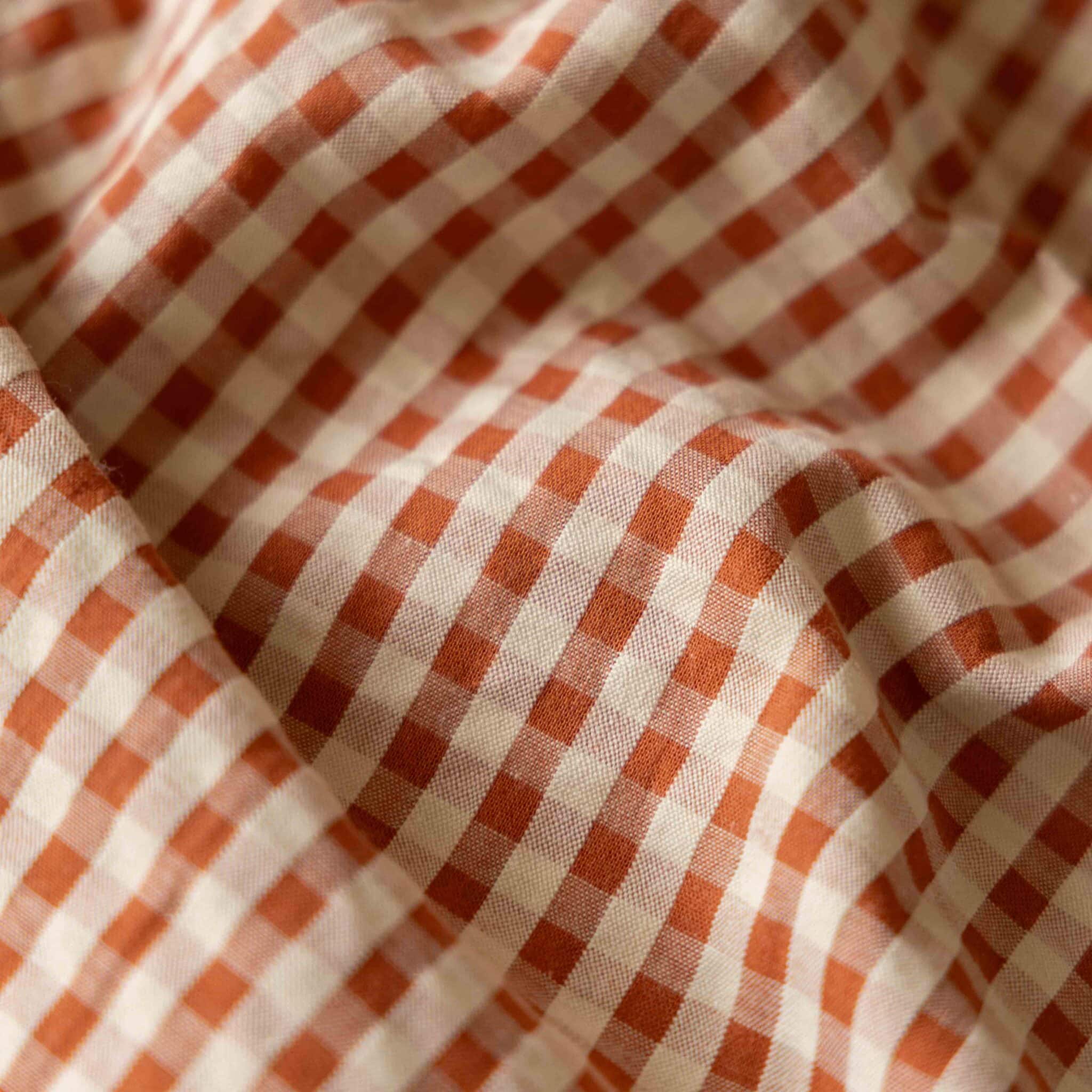 Seersucker ruit perzik/cognac