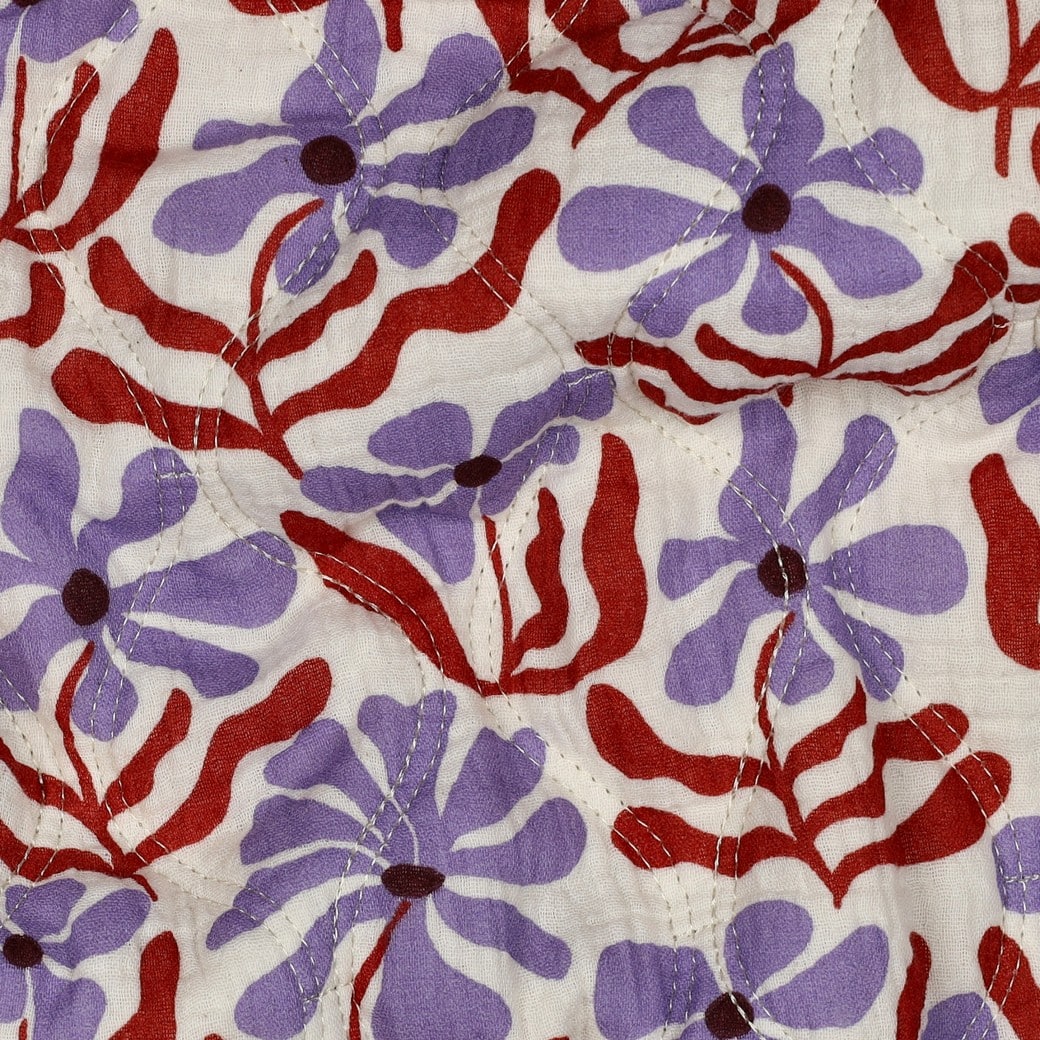 Stepped double gauze bloemen naturel