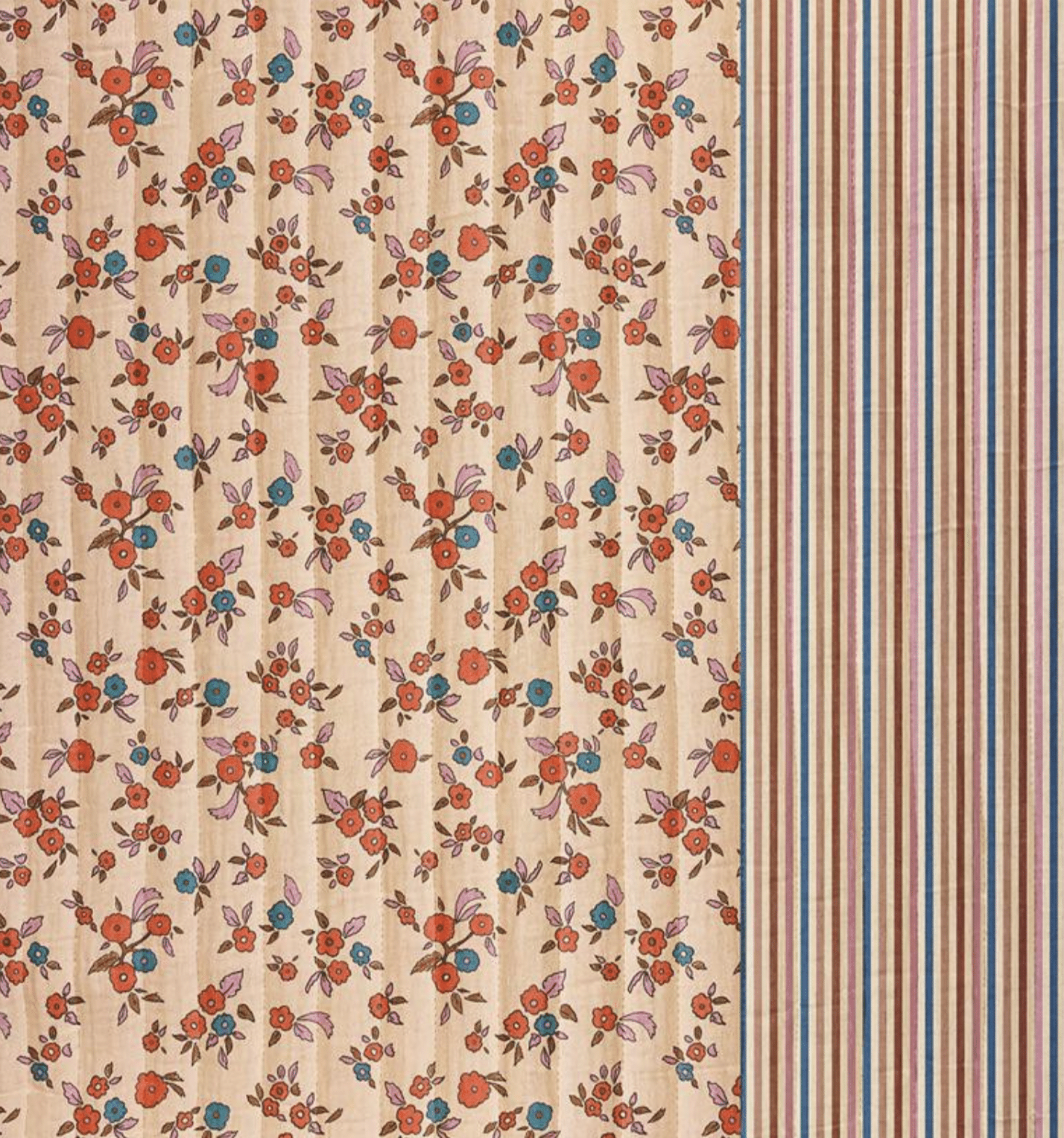 Stepped double gauze bloemen/strepen nude