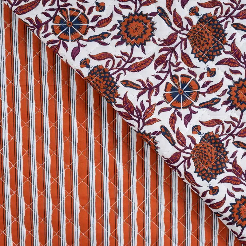Stepped katoen bloemen/strepen cognac