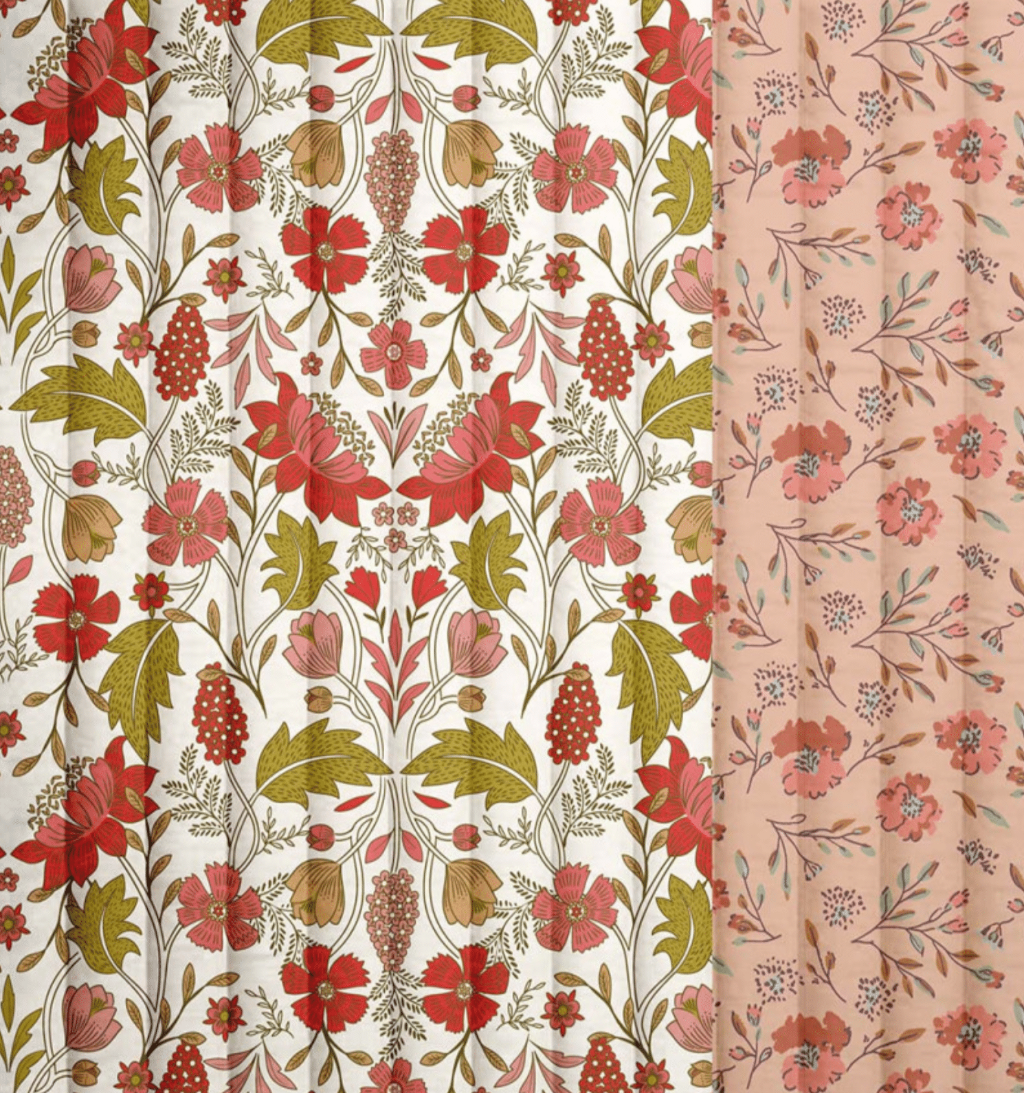 Stepped katoen bloemen wit/roze