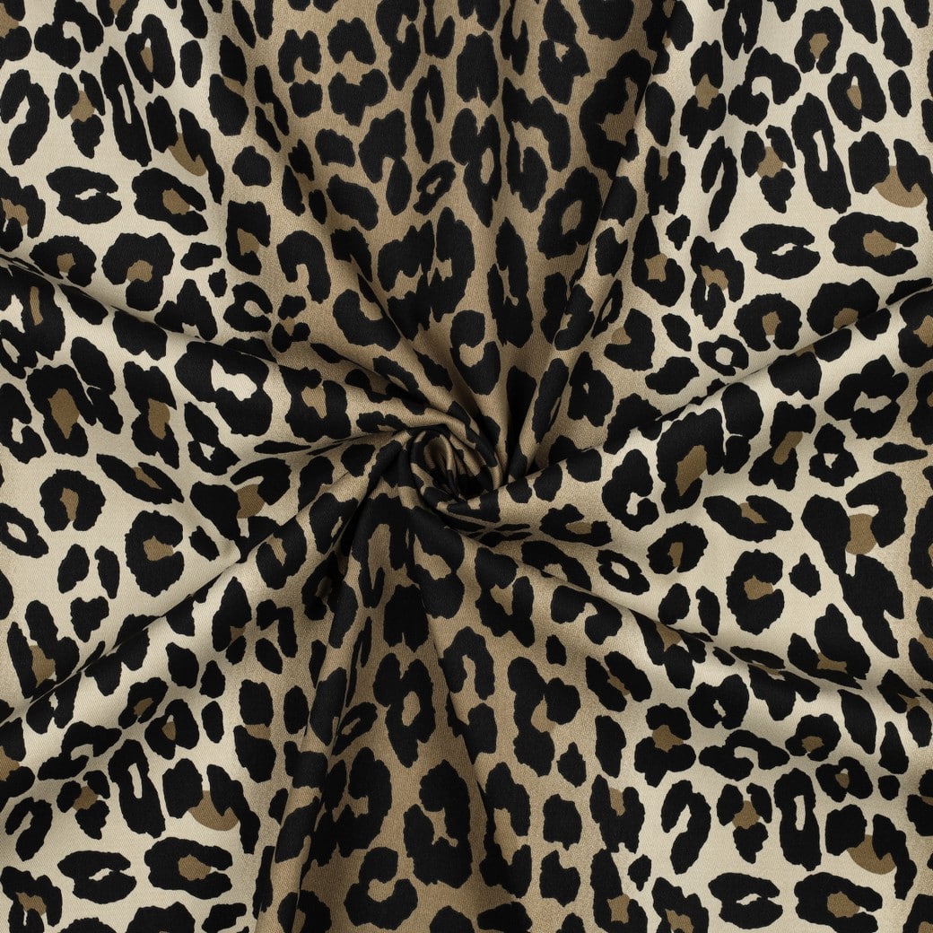 Stretch katoen twill luipaardprint bruin