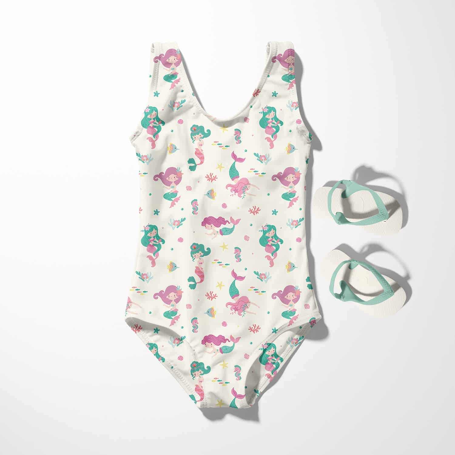 Swimwear lycra recycled jersey UPF50 zeemeerminnen offwhite