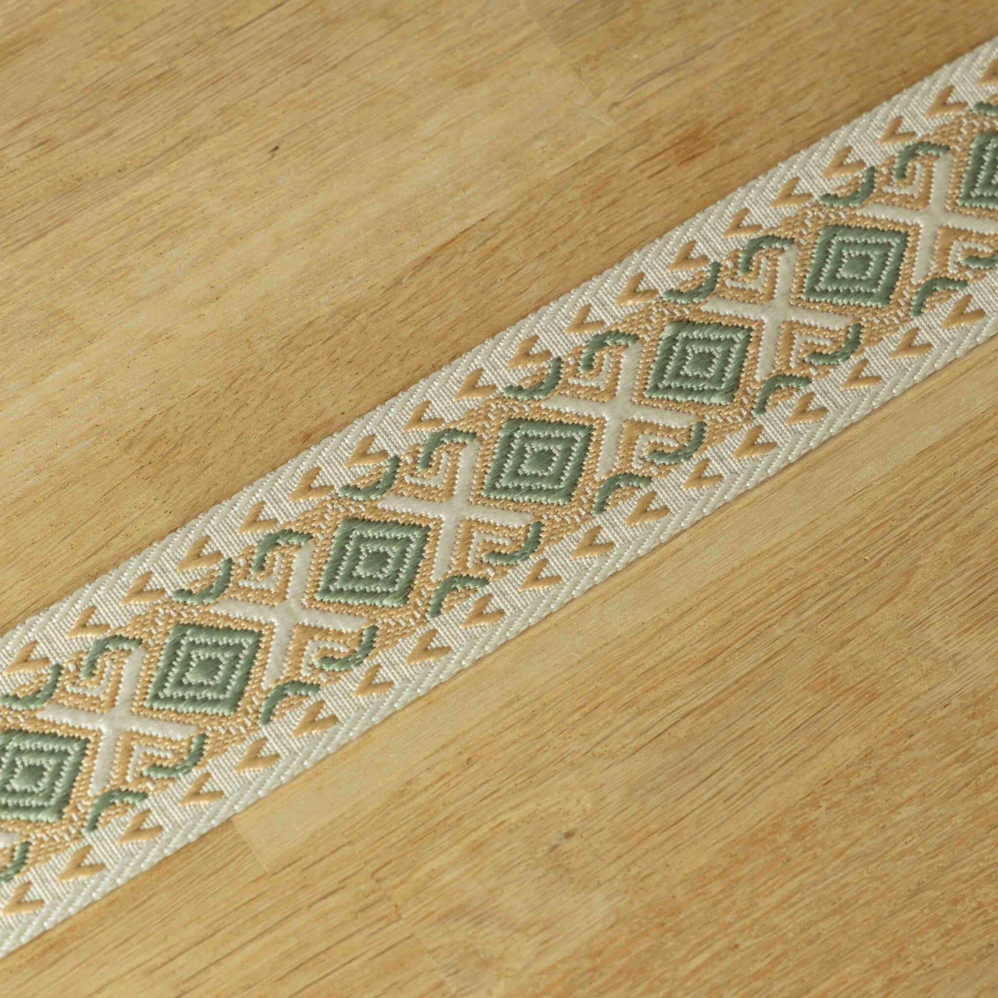 Tassenband print 50mm oudgroen/beige
