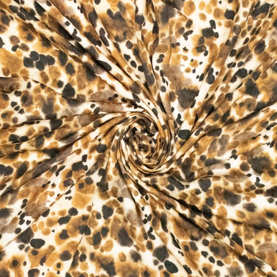 Viscose jacquard dierenprint bruin