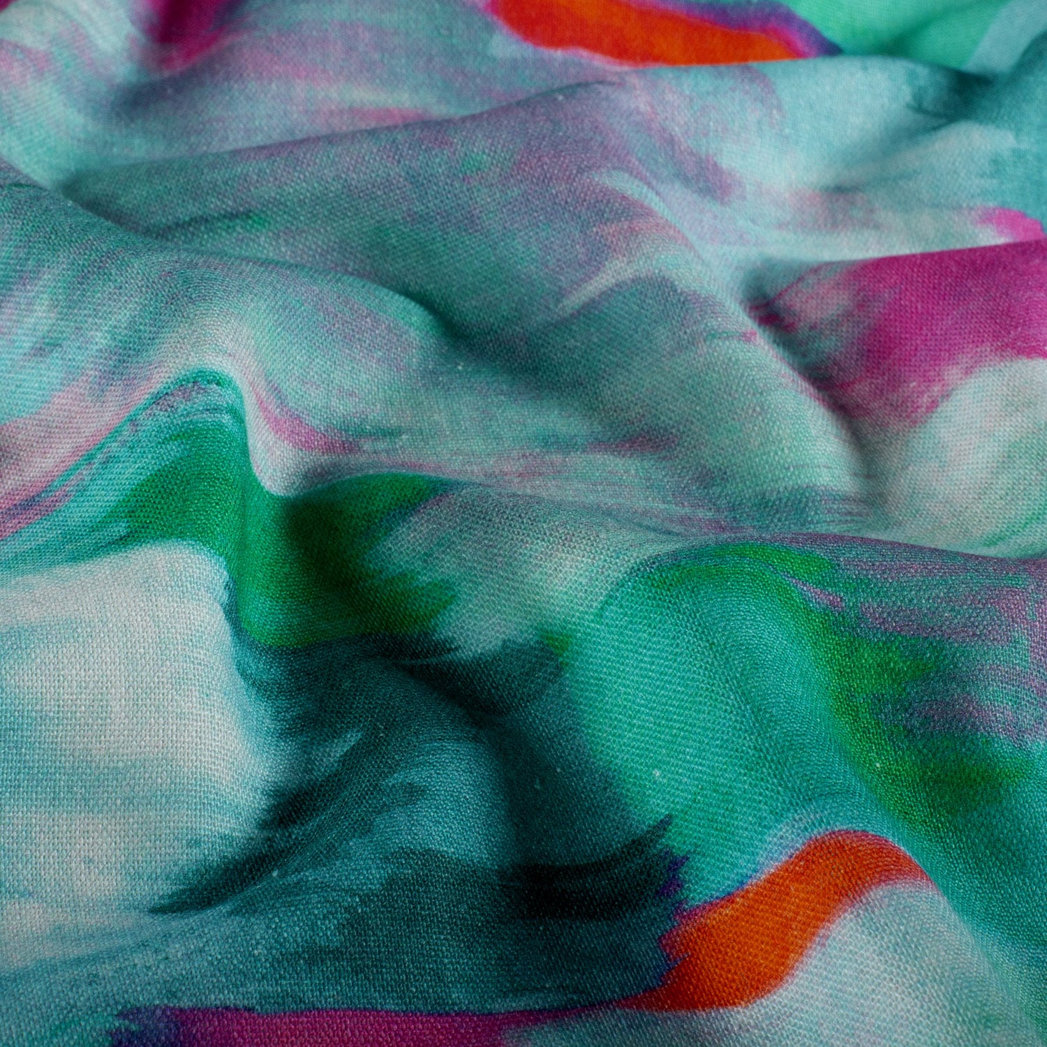 Viscose linnen abstract donker mint