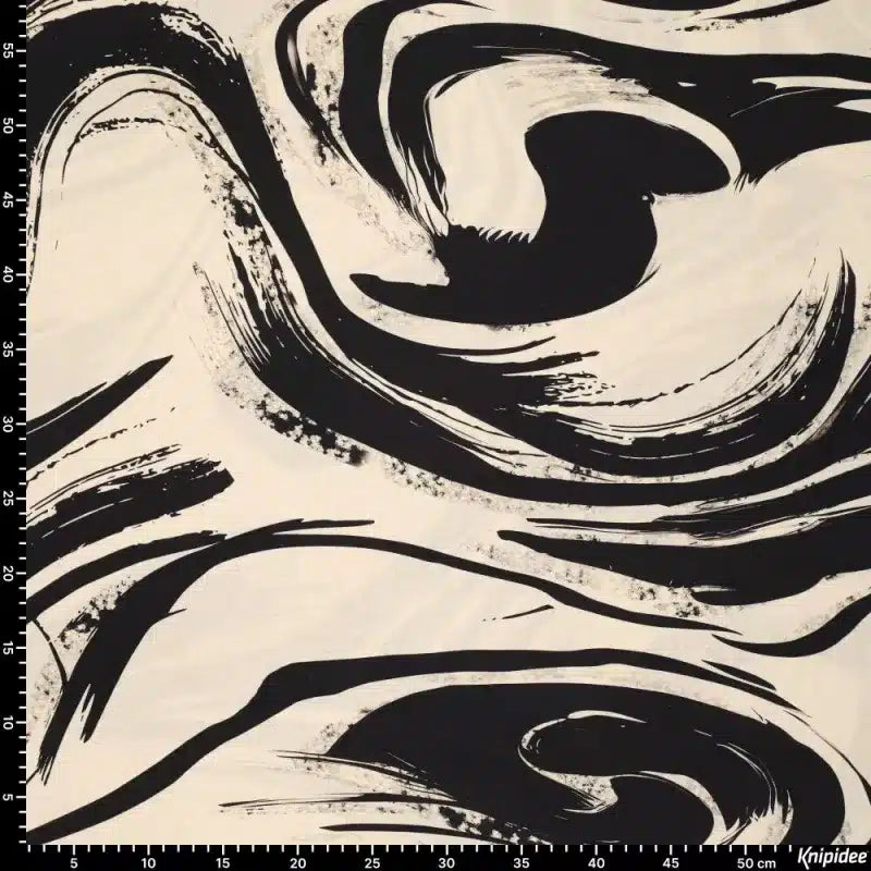 Viscose linnen swirls zwart/ecru