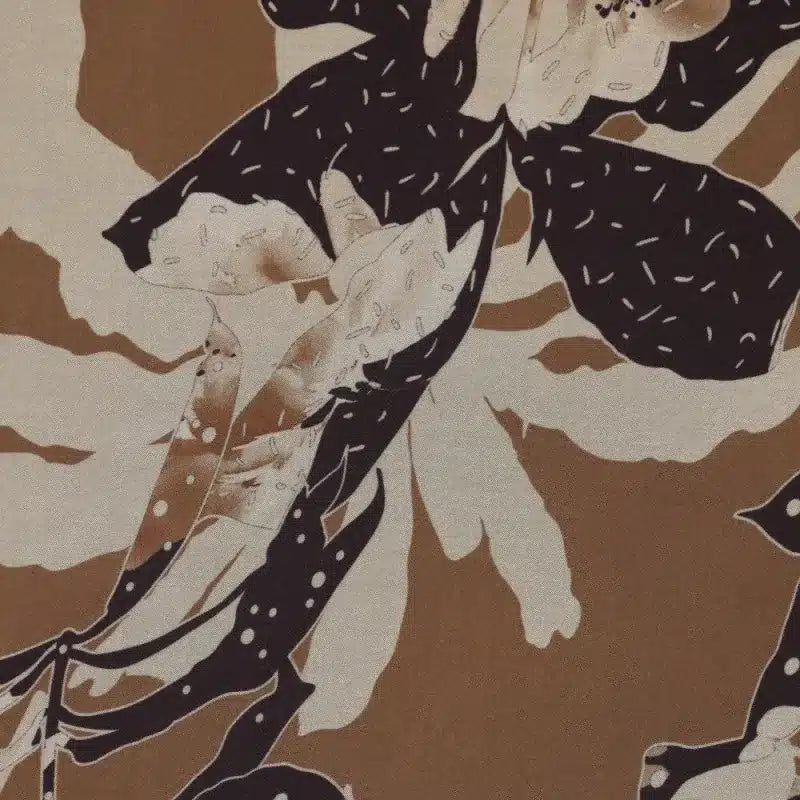 Viscose | polyester bloemen bruin