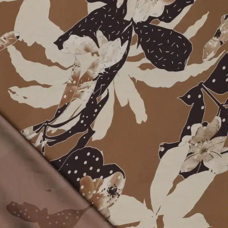 Viscose | polyester bloemen bruin