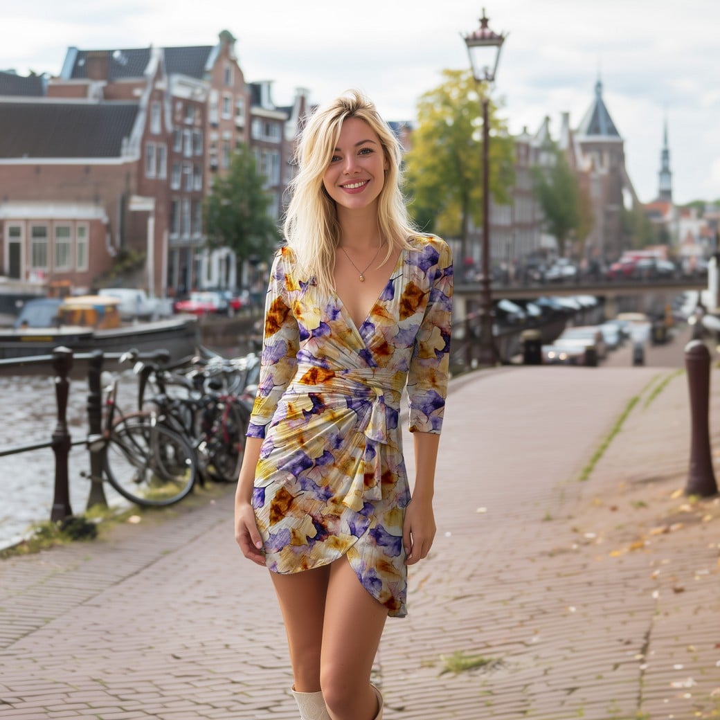 Viscose radiance digitaal bladeren geel/paars