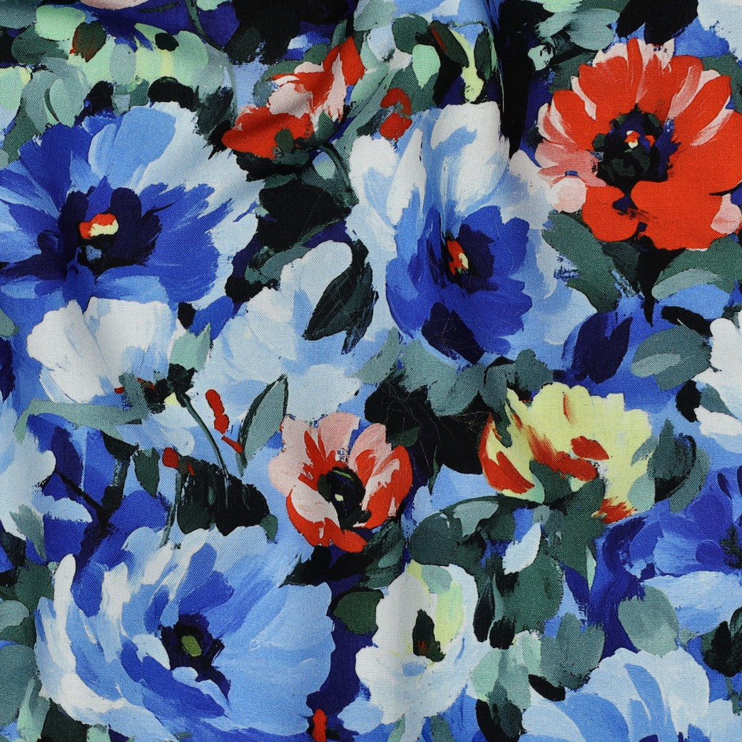 Viscose radiance digitaal bloemen blauw