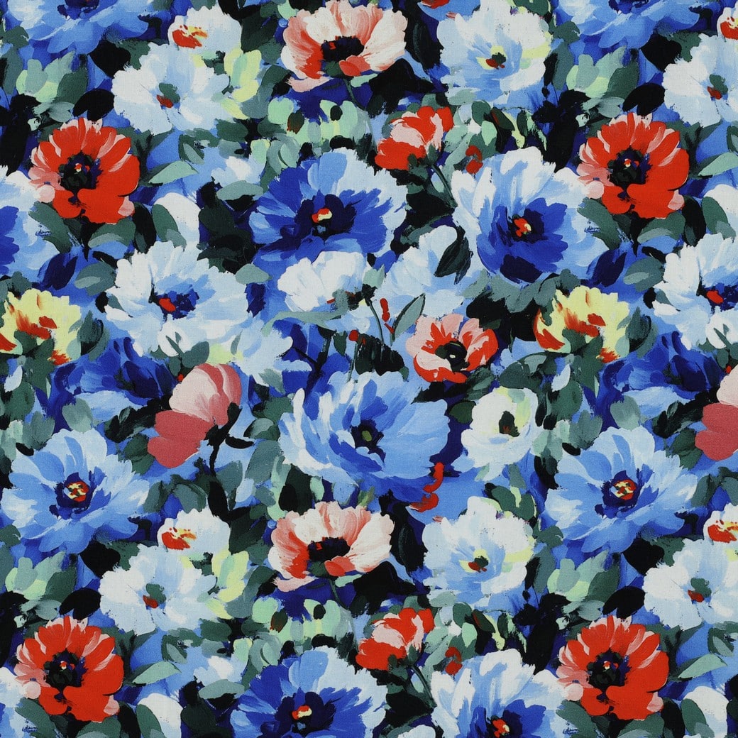 Viscose radiance digitaal bloemen blauw