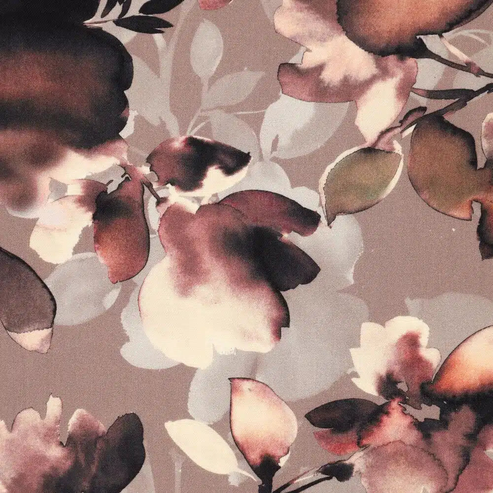Viscose twill bloemen bruin