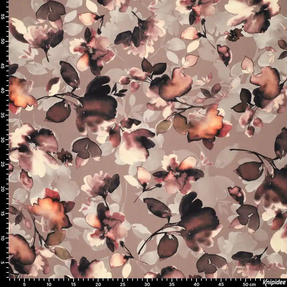 Viscose twill bloemen bruin
