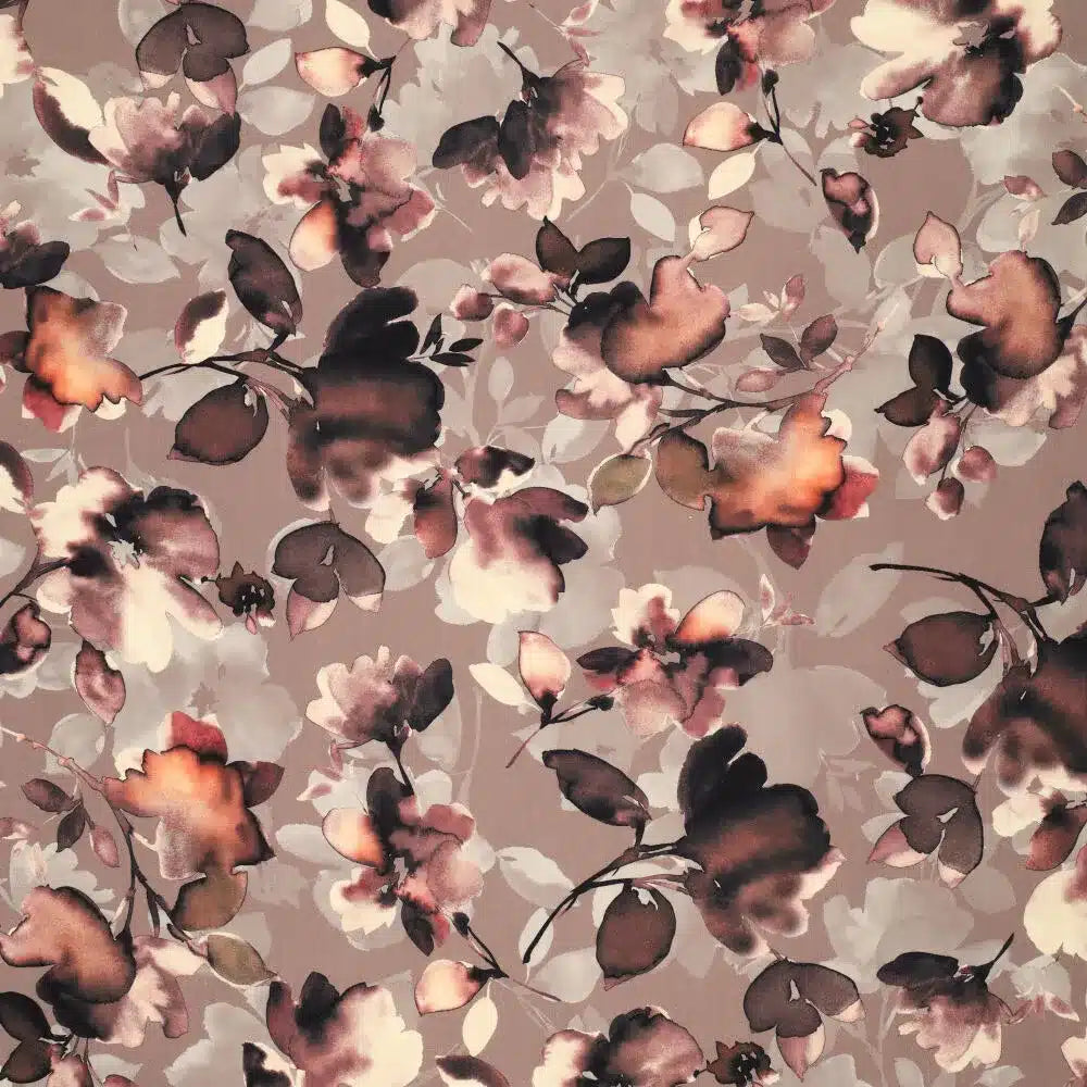Viscose twill bloemen bruin