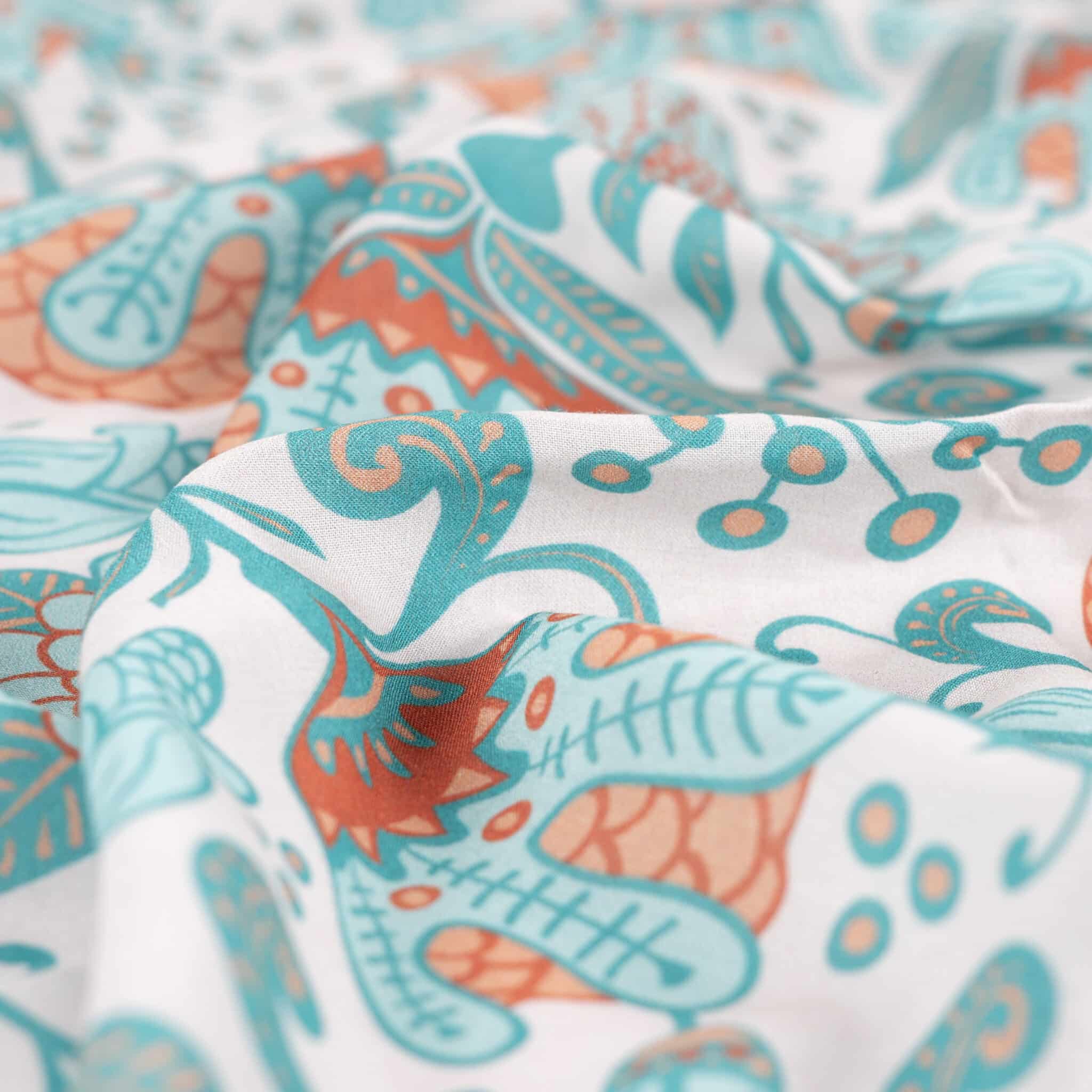 Viscose voile bloemen turquoise