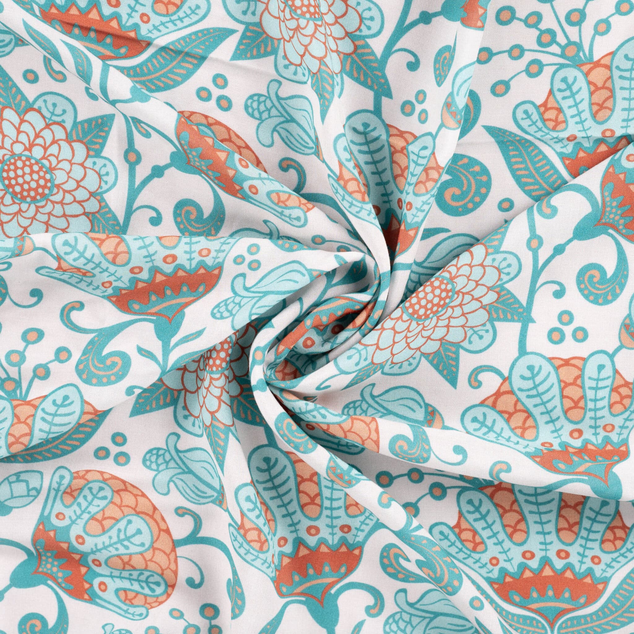 Viscose voile bloemen turquoise