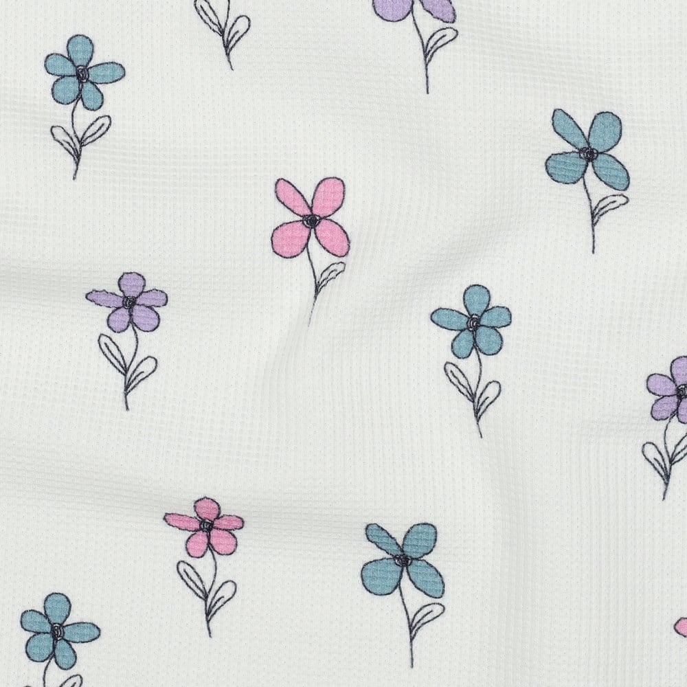 Wafel jersey bloemen roze/petrol