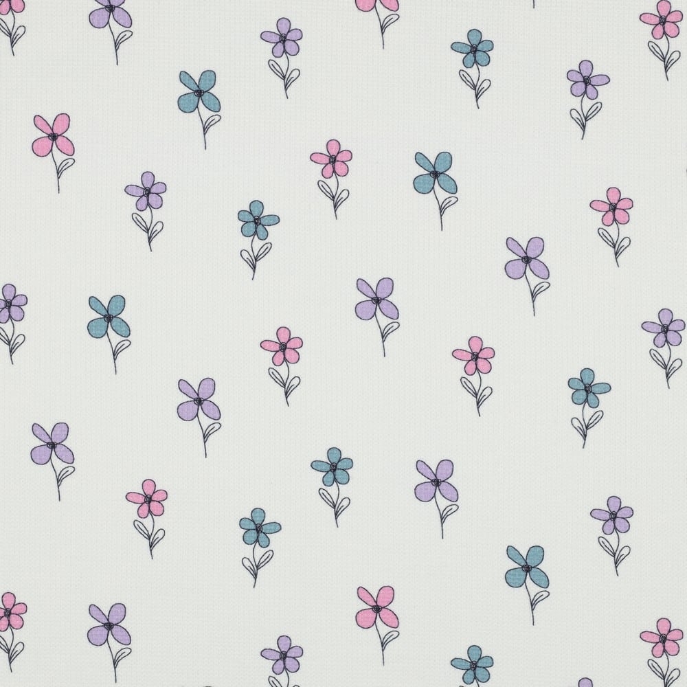 Wafel jersey bloemen roze/petrol