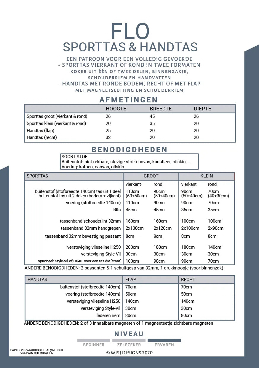 WISJ - Flo sporttas &amp; handtas (papieren patroon)