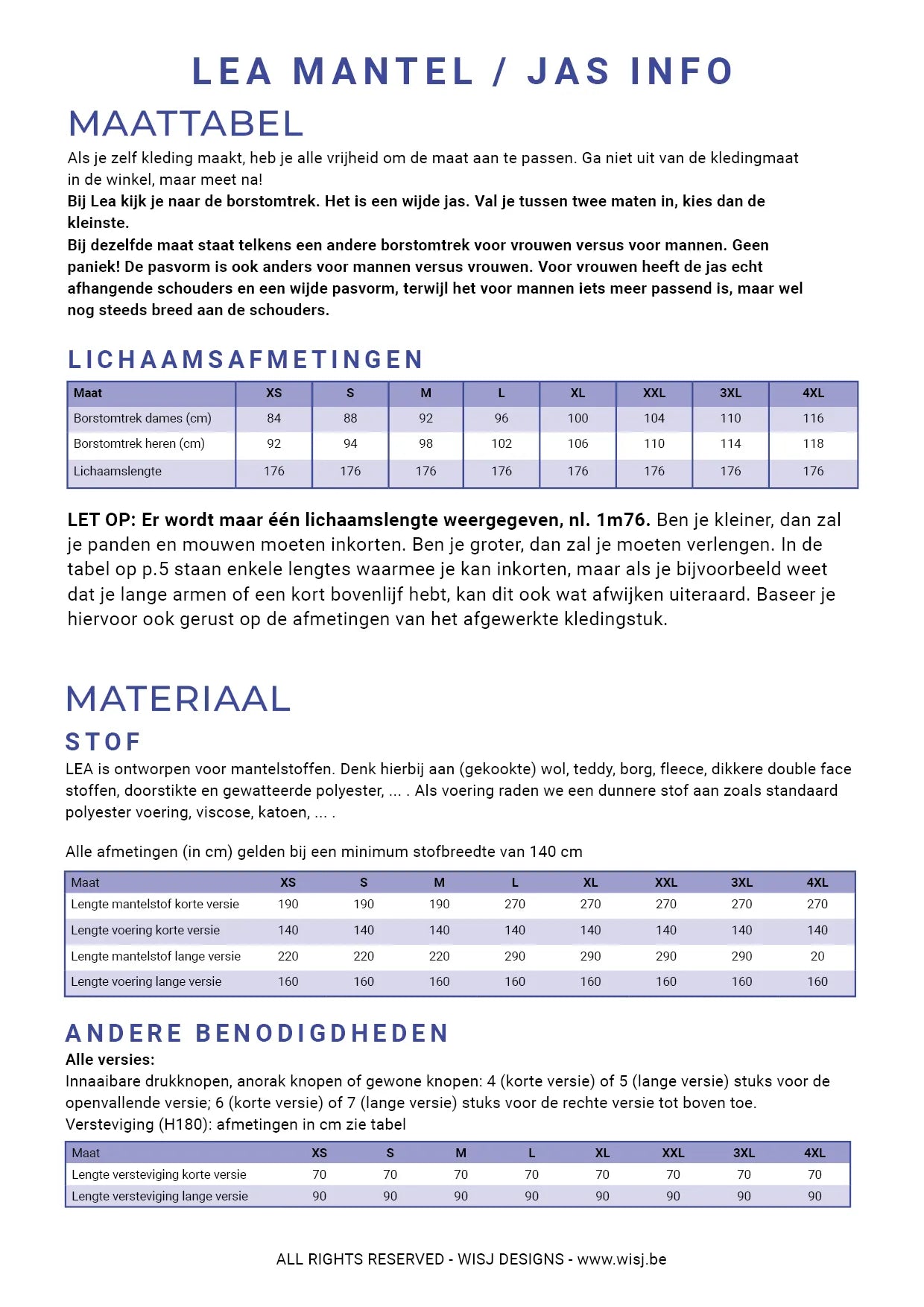 WISJ - Lea mantel/jas volwassenen (papieren patroon_