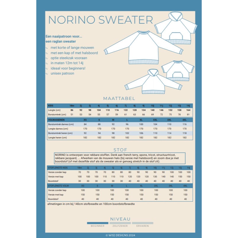 WISJ - Norino oversized sweater volwassenen/kids (papieren patroon)