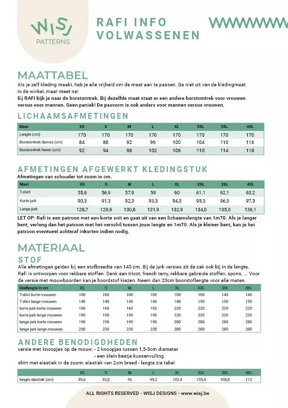 WISJ - Rafi shirt &amp; jurk volwassenen (papieren patroon)