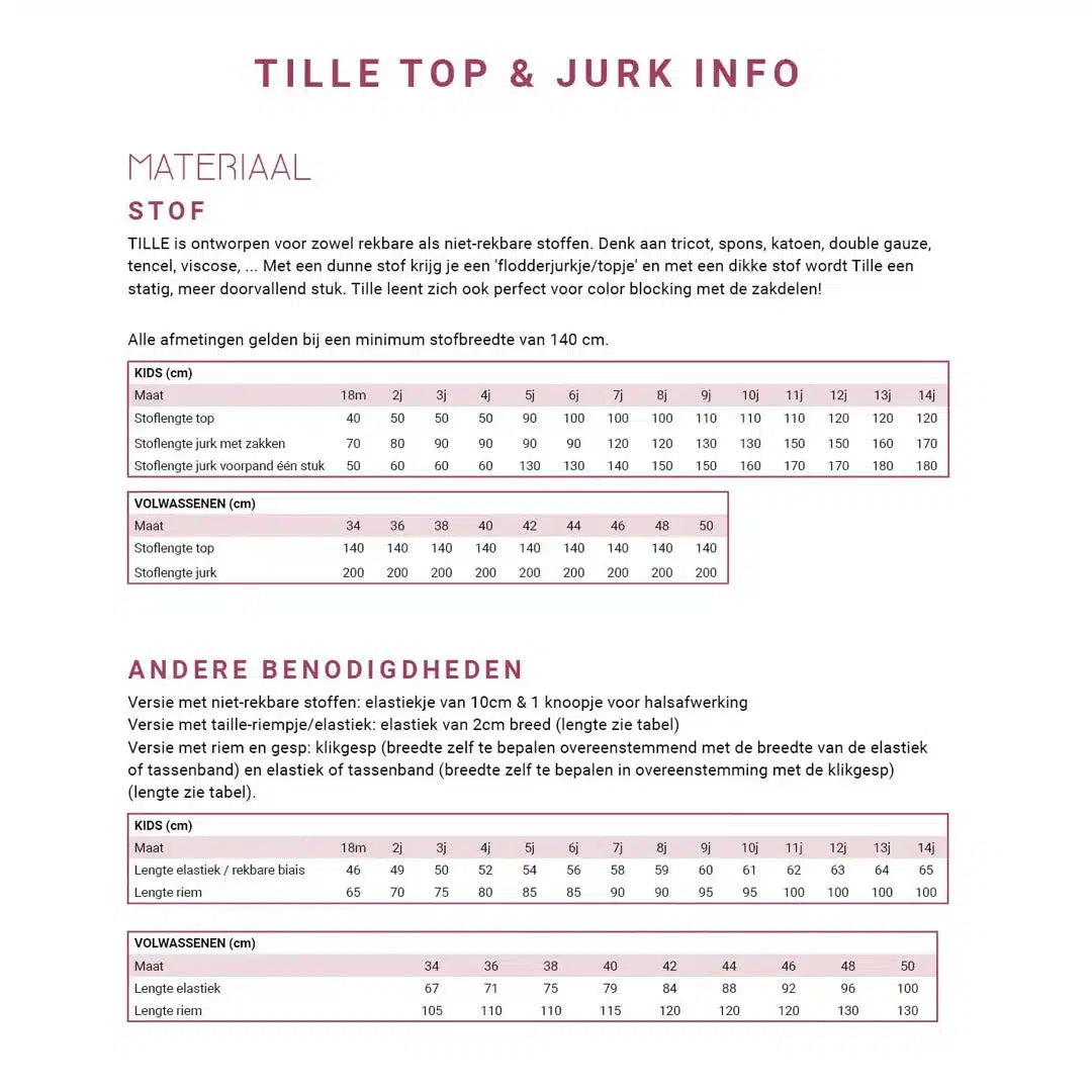 WISJ - Tille top &amp; jurk kids/volwassenen (papieren patroon)
