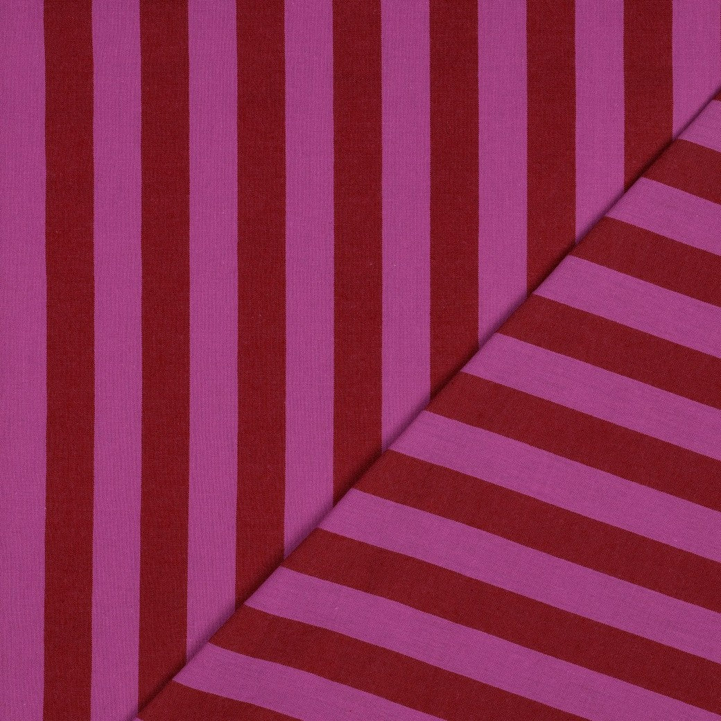 Yarn dyed katoen strepen rood/fuchsia