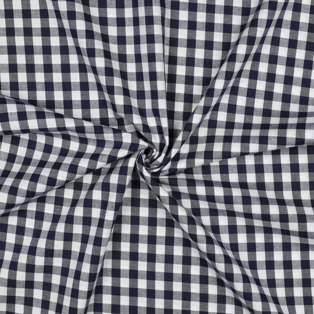 Yarn dyed poplin ruit 10mm navy