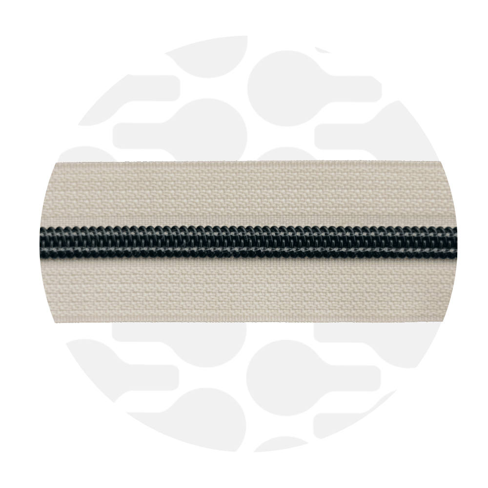 Zipper Zoo - Nylon offwhite rits - 1 meter - Zwart