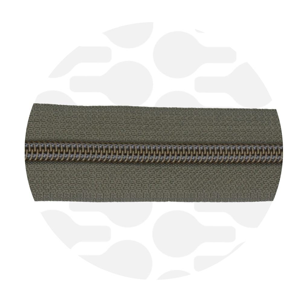 Zipper Zoo - Nylon rits army green - 1 meter - Brons