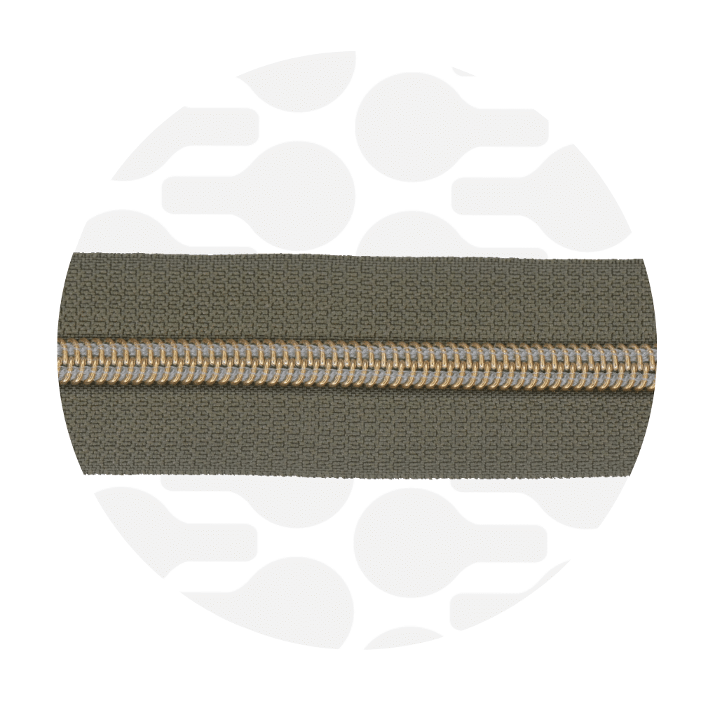 Zipper Zoo - Nylon rits army green - 1 meter - Goud