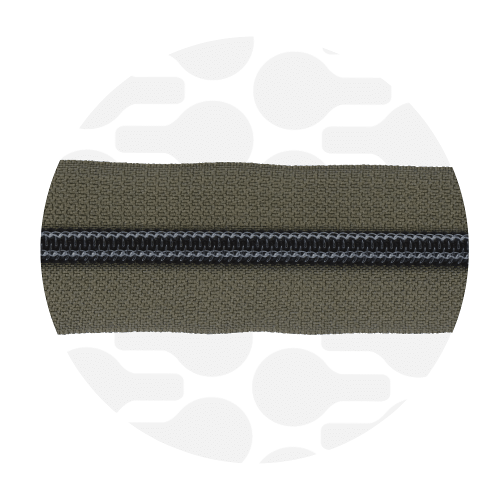 Zipper Zoo - Nylon rits army green - 1 meter - Zwart
