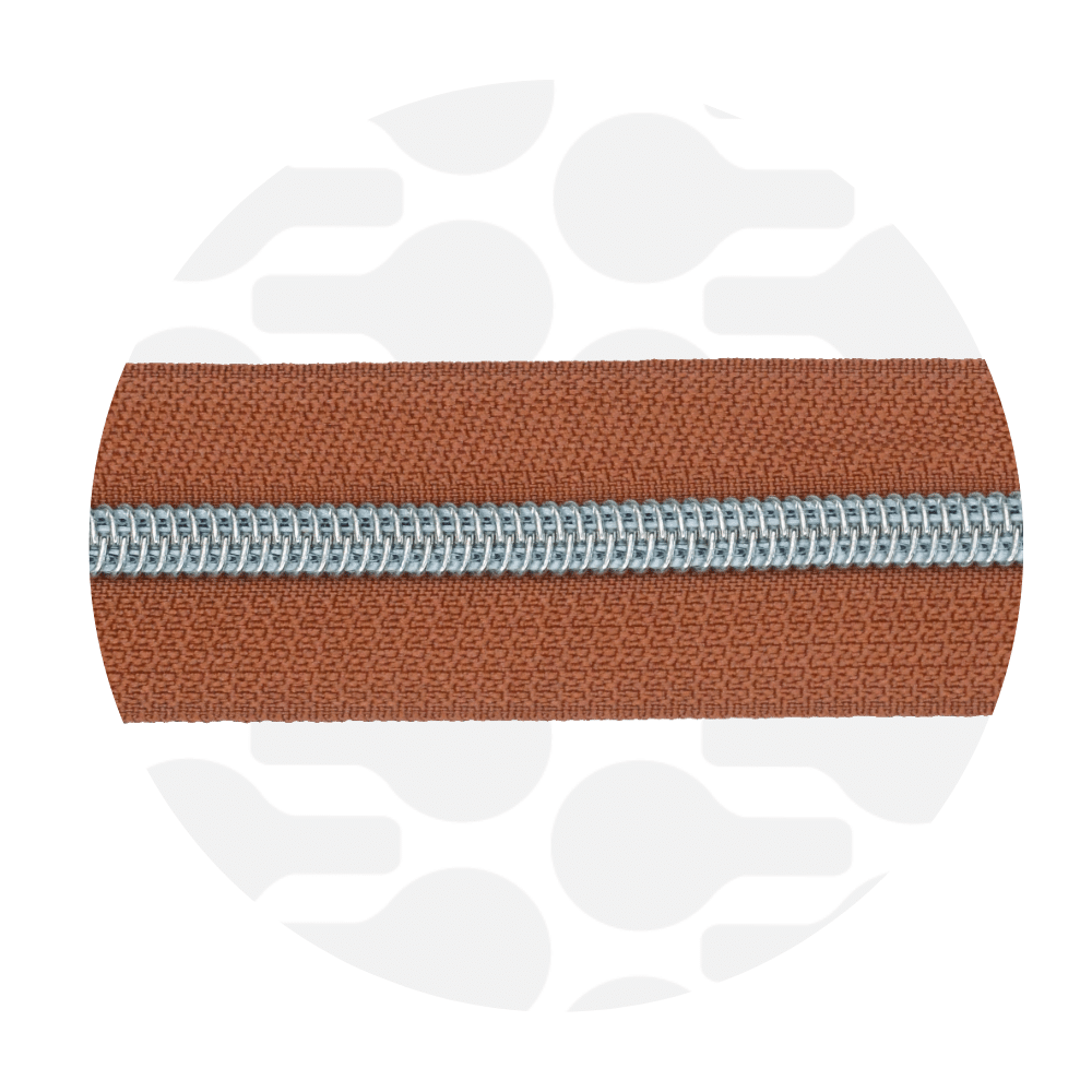 Zipper Zoo - Nylon rits burnt sienna - 1 meter - Zilver