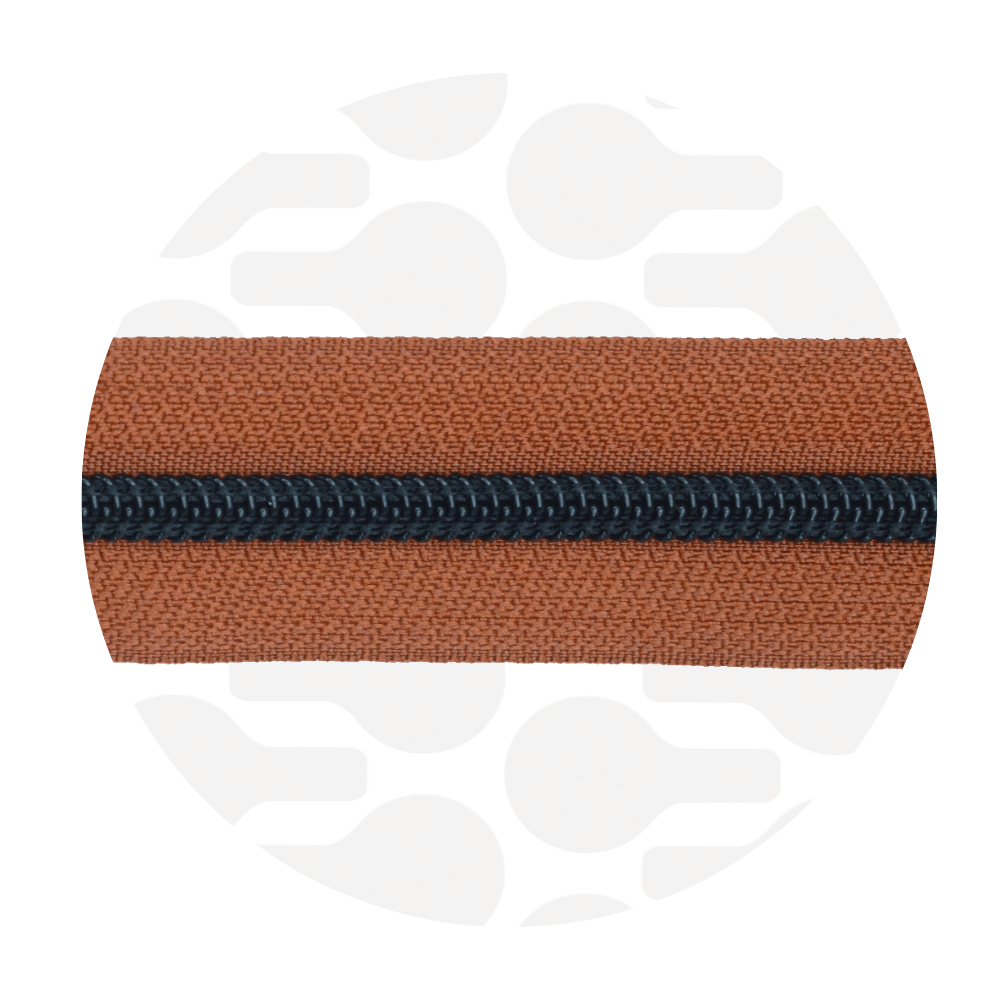 Zipper Zoo - Nylon rits burnt sienna - 1 meter - Zwart