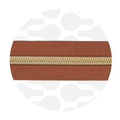 Zipper Zoo - Nylon rits cognac brown - 1 meter - Goud