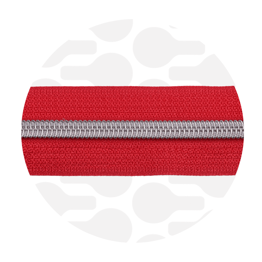 Zipper Zoo - Nylon rits crimson red - 1 meter - Zilver