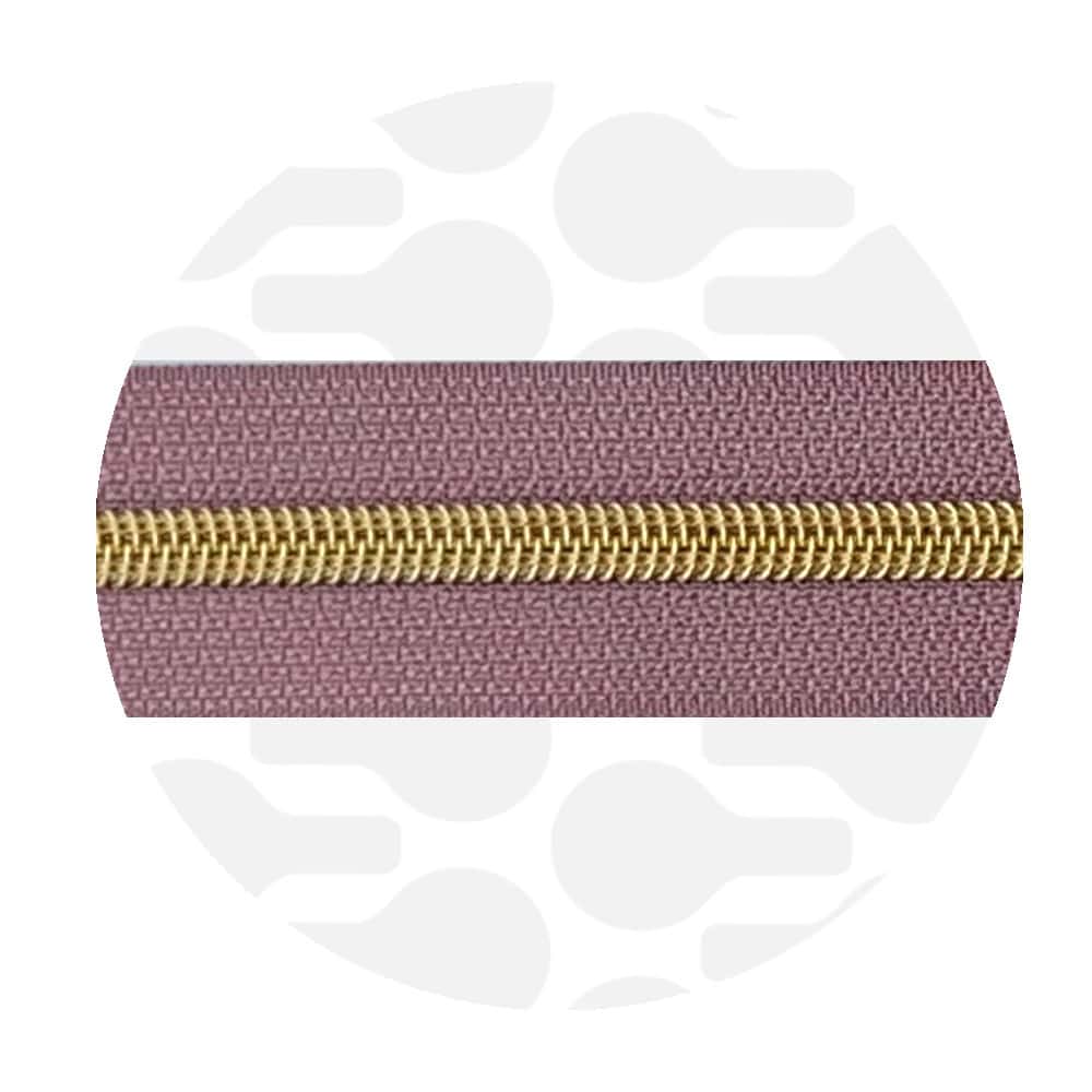 Zipper Zoo - Nylon rits dark lilac - 1 meter - Goud