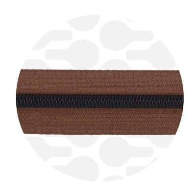Zipper Zoo - Nylon rits earth brown  - 1 meter - Zwart