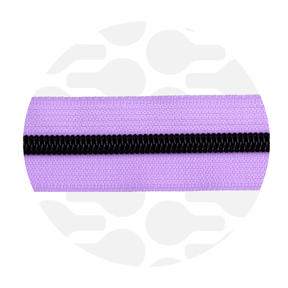 Zipper Zoo - Nylon rits frosted lilac - 1 meter - Zwart