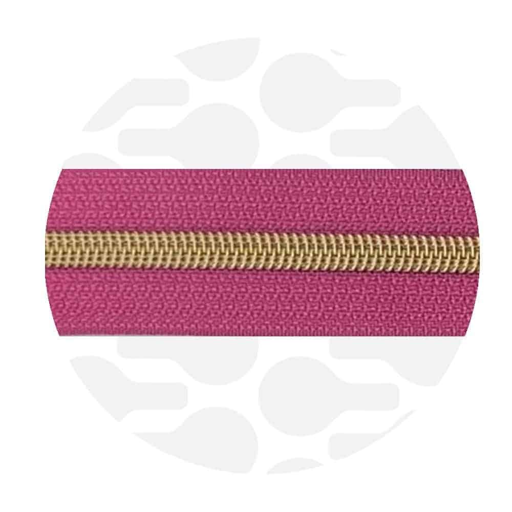 Zipper Zoo - Nylon rits hot pink - 1 meter - Goud