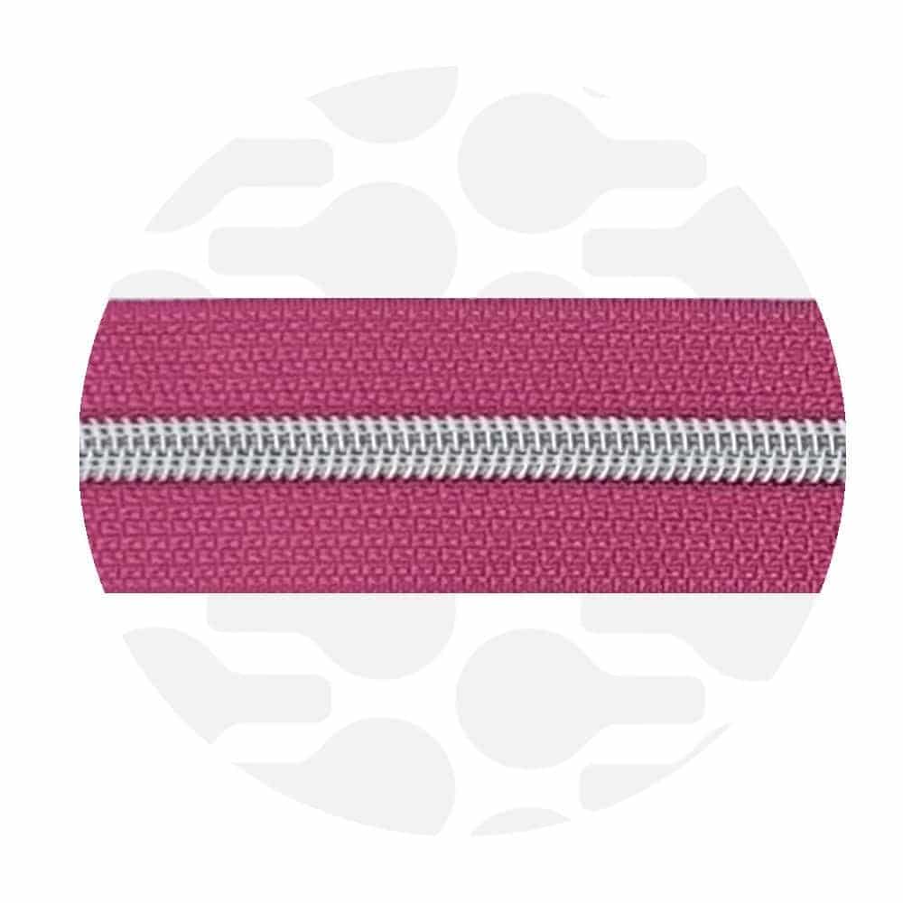 Zipper Zoo - Nylon rits hot pink - 1 meter - Zilver